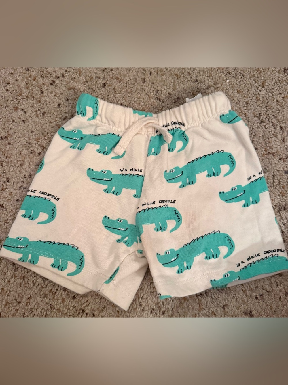 Zara Cream Shorts with Teal Crocodile Print